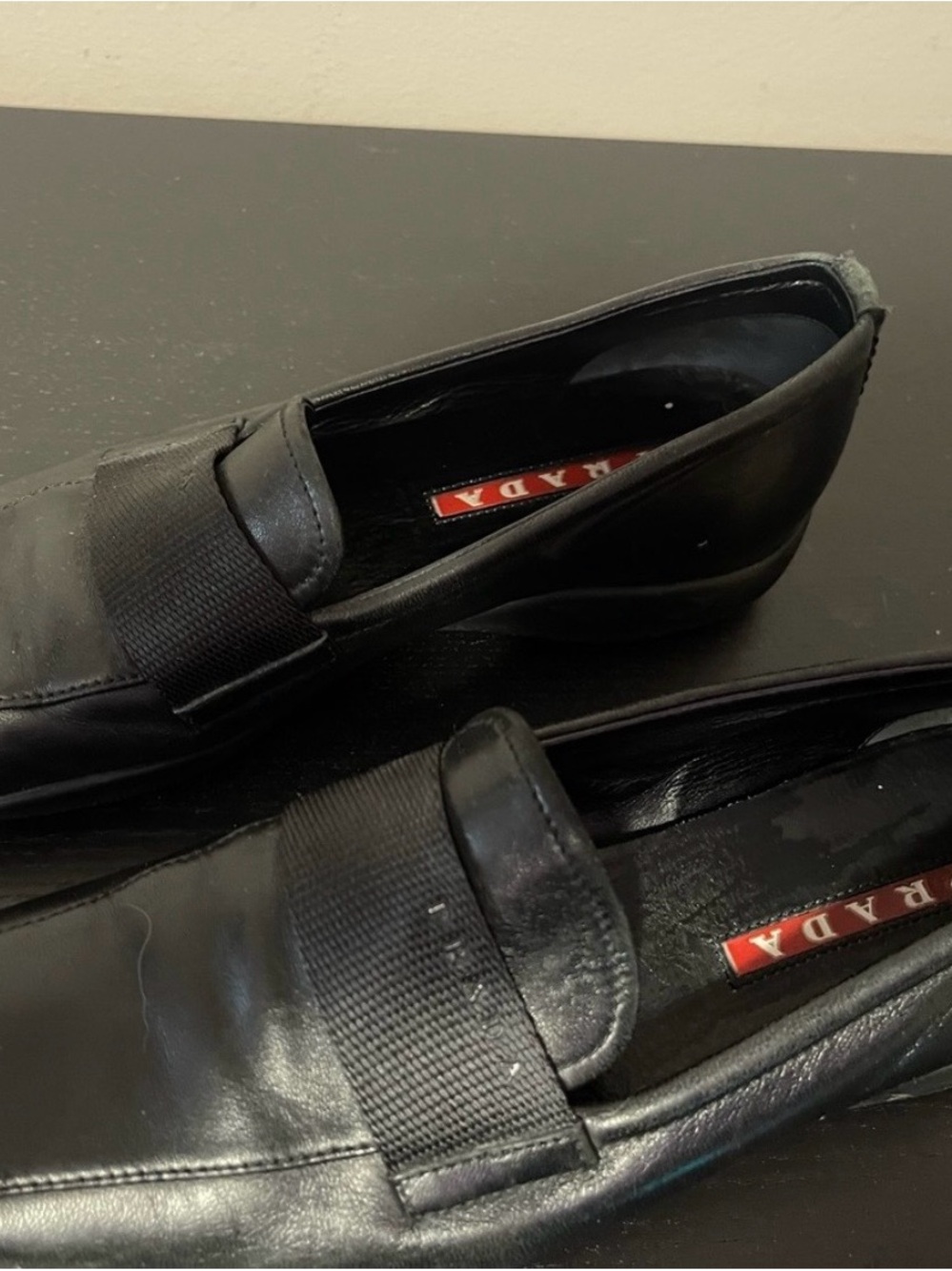 Prada Black Leather Penny Loafers